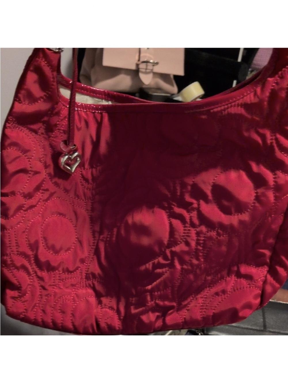 Brighton Red Quilted Shoulder Bag with Heart Charm